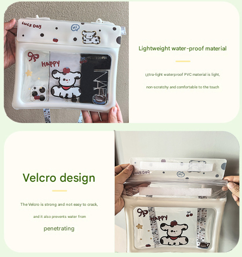 2 Pcs Cartoon Dog Pattern On White Background Cute Floating Waterproof Pouch - Touch-Sensitive Screen & Adjustable Strap