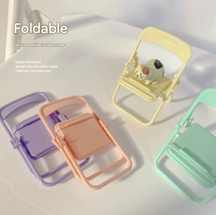 Color Mixing Adorable Mini Folding Chair Phone Stand - 4 Pack Cute Desktop Holder for Hands-Free Viewing
