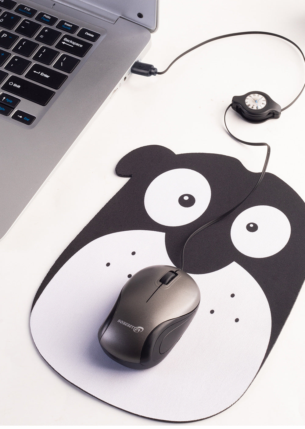 Grey and Black Portable Mini USB-C Mouse with Retractable Cable - Silent Click Travel Mouse for Laptop, MacBook, Tablet