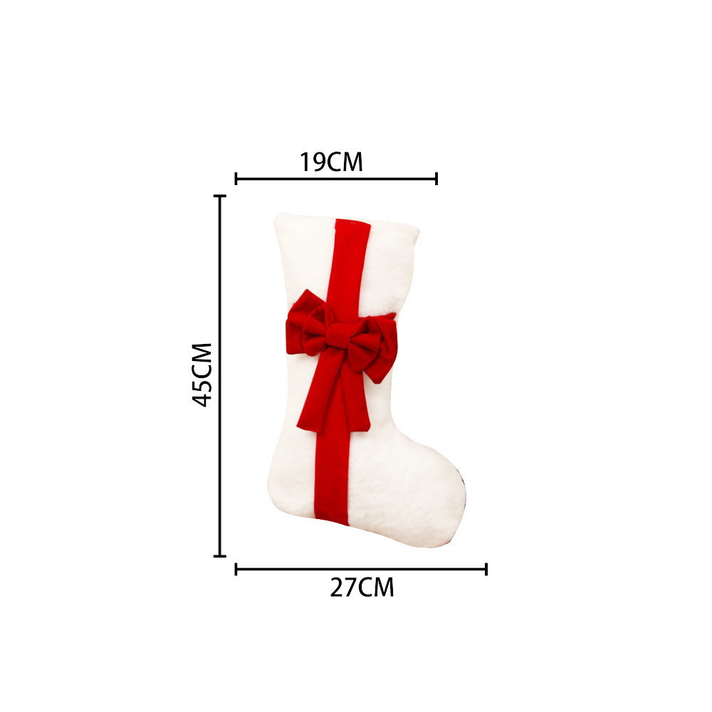 2 Pcs Red Stitching Green Bow Luxurious Velvet Christmas Stocking with Elegant Bow - Large 45cm Holiday Mantel Decoration