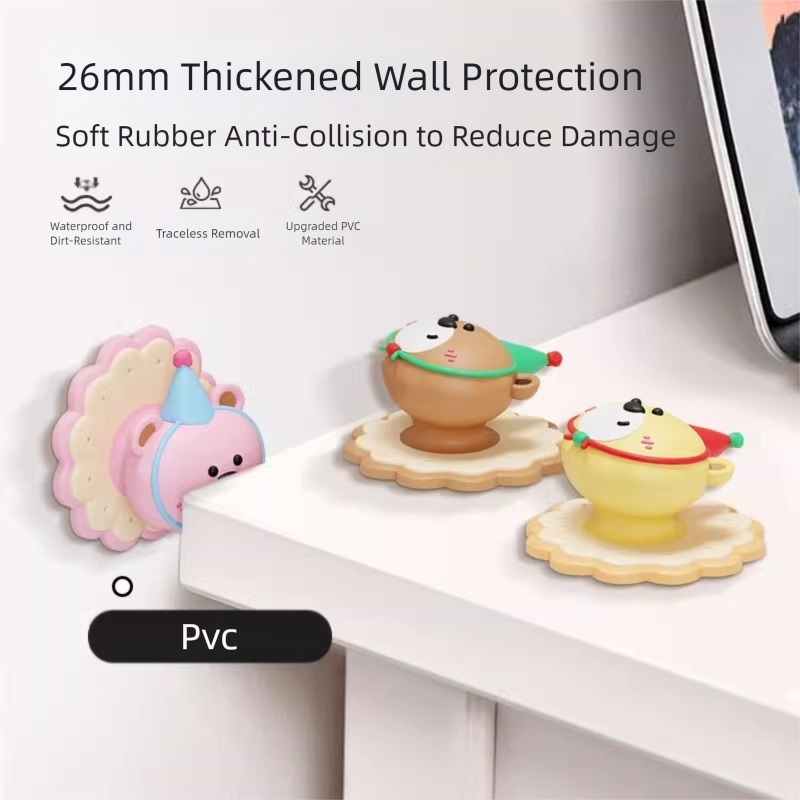 4 Pcs Pink Adorable Bear Wall Protector - Multi-Use Self-Adhesive Door Stopper Bumper