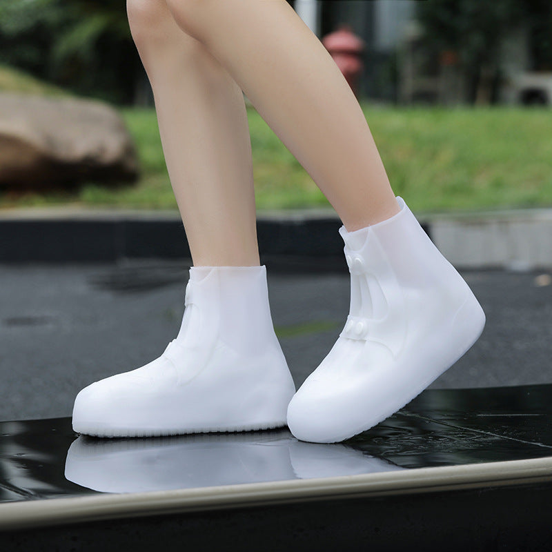 2 Pcs Size M White Reusable Waterproof Shoe Covers - Heavy Duty Non-Slip Rain Boot Protectors