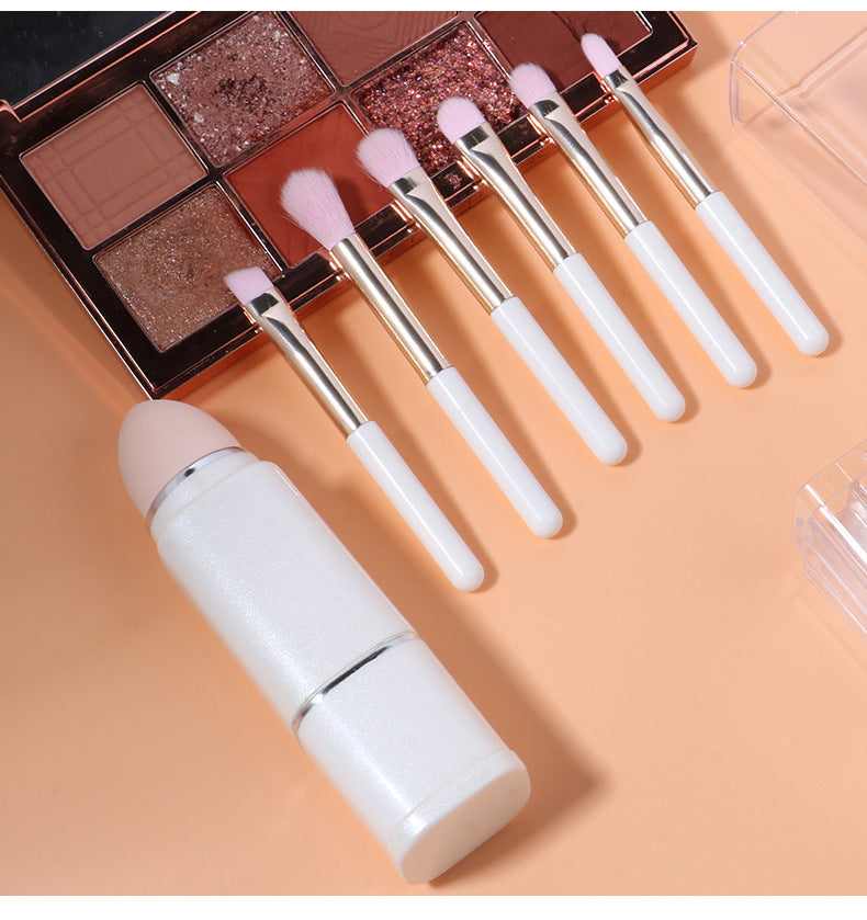 Lighgt Cyan Compact 8-in-1 Makeup Brush Set - Portable Travel Kit with Retractable Brushes and Case