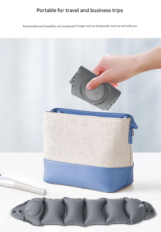 Dark Grey Press-Pump Inflatable Travel Pillow - Ultra-Lightweight Ergonomic 360° Neck Support