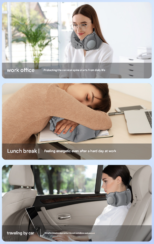 Blue Press-Pump Inflatable Travel Pillow - Ultra-Lightweight Ergonomic 360° Neck Support