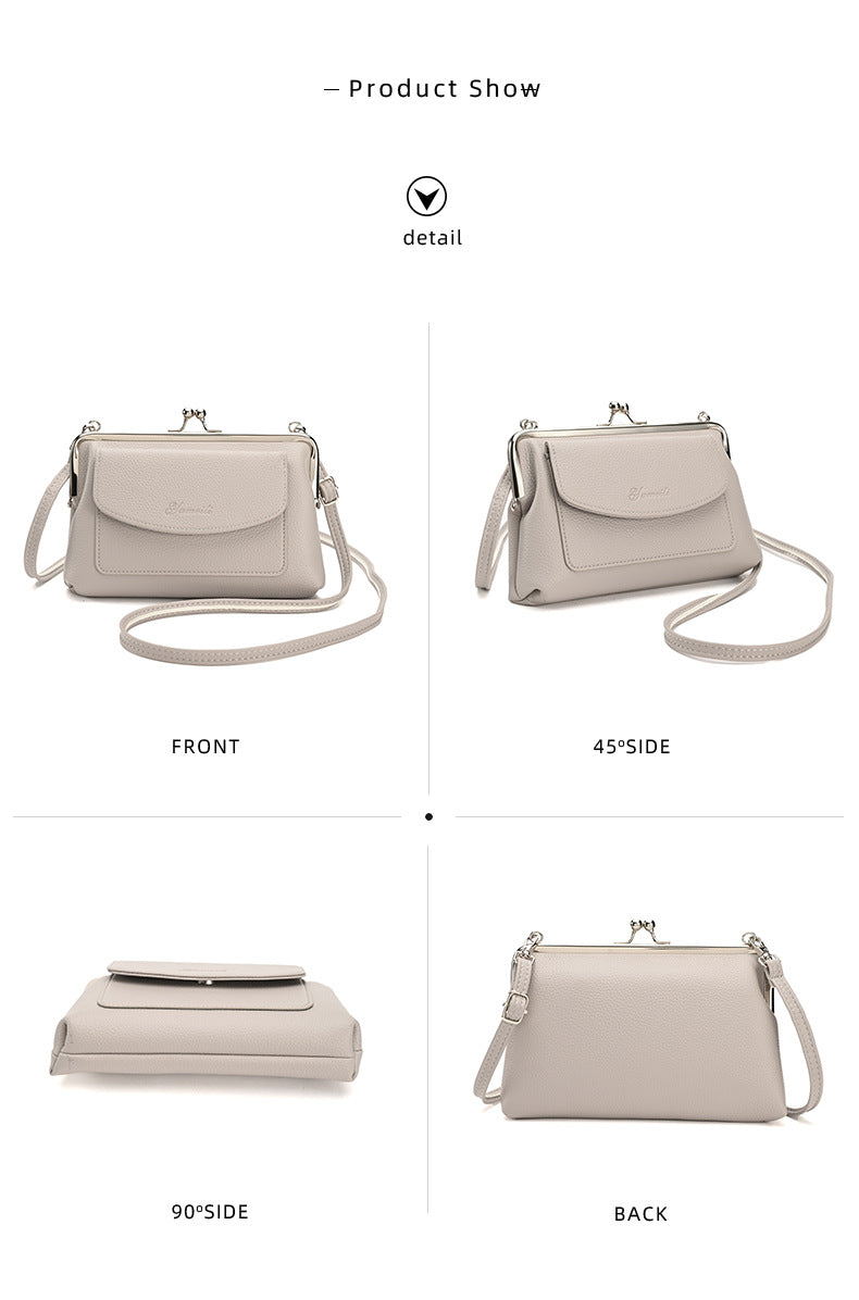 Taupe Women's Vintage Kiss Lock Crossbody Bag - PU Leather Clutch Purse with Detachable Strap