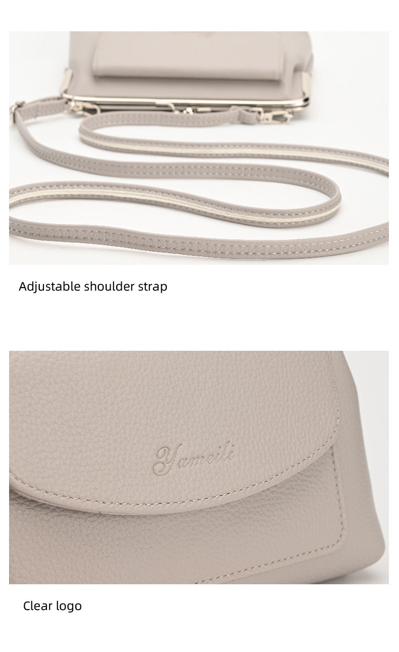 Pink Women's Vintage Kiss Lock Crossbody Bag - PU Leather Clutch Purse with Detachable Strap