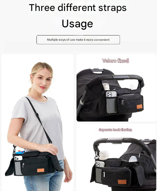 Pink Universal Stroller Organiser Caddy with Insulated Cup Holders and Detachable Wristlet