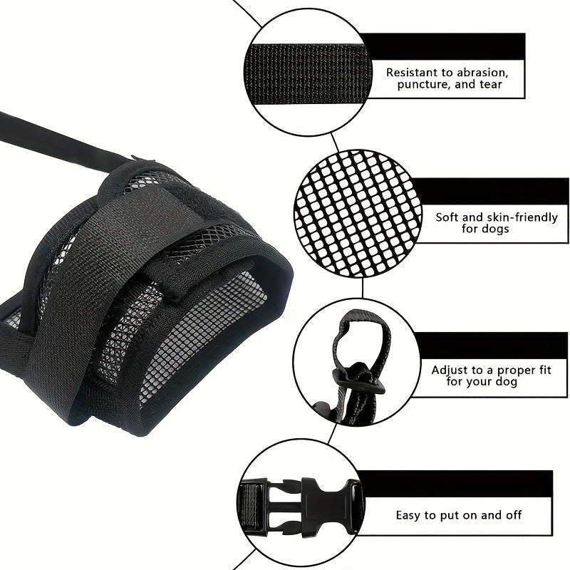 3 Pcs Size XL Black Breathable Mesh Dog Muzzle - Soft & Comfortable Guard to Prevent Biting, Allows Panting and Drinking