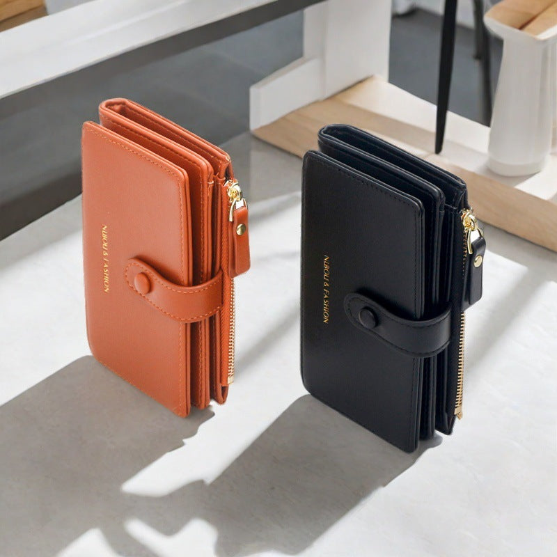 Dark Red Compact Bifold Wallet for Women - High Capacity PU Leather Purse with Zipper Coin Pocket