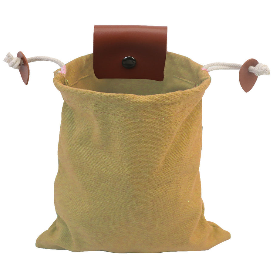 Khaki Collapsible Canvas Foraging Pouch - Hands-Free Belt Bag for Hiking & Camping Activities