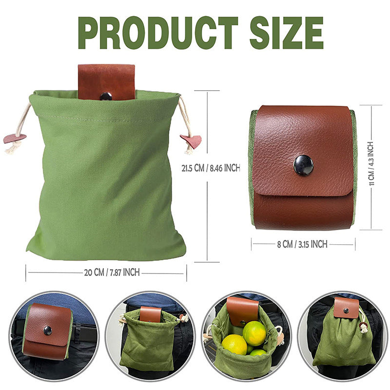 Khaki Collapsible Canvas Foraging Pouch - Hands-Free Belt Bag for Hiking & Camping Activities