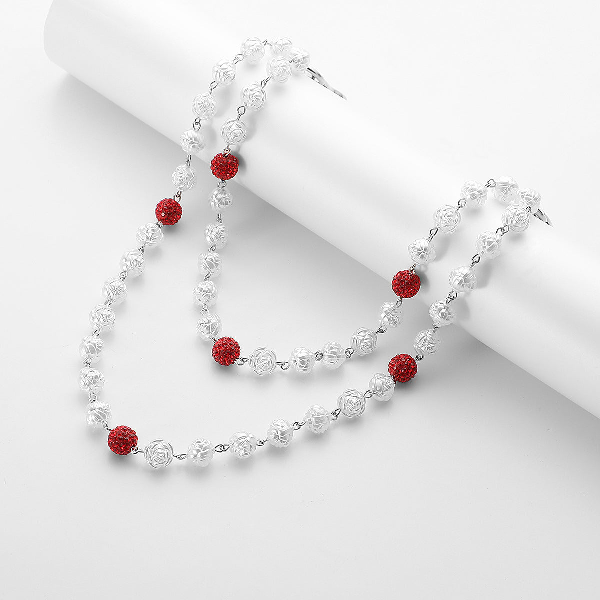 Red and White Bling Rhinestone Beaded Wallet Chain - Double Layer Hip Hop Trouser Chain Jean Accessory(45g)