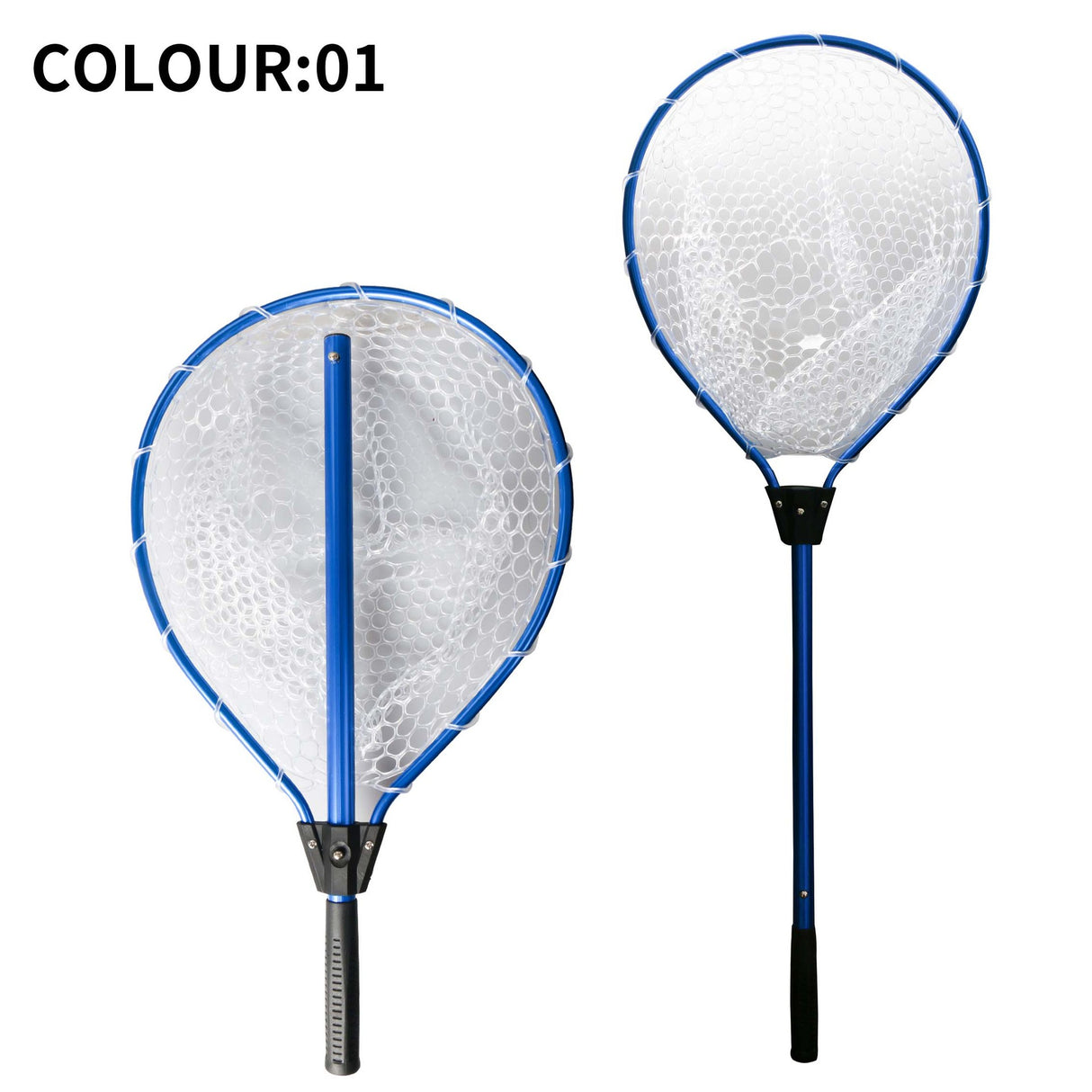 Blue High Strength Large Landing Net - Fishing Net with Long Foldable Handle and Soft Rubber Netting, Dip Net for Fishing, Ideal for Boat, Pier, River Angling