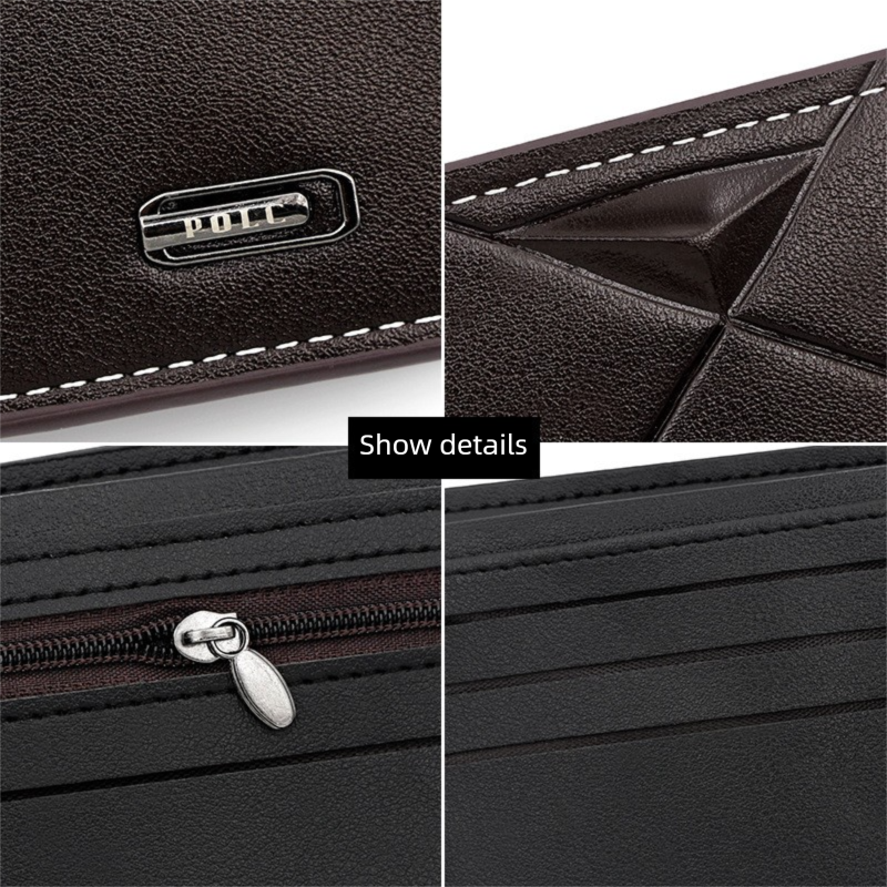 Dark Brown Men's PU Leather Bifold Wallet - Slim Short Design with Zipper Coin Pocket - Multi Card Slots and ID Window for Everyday Use
