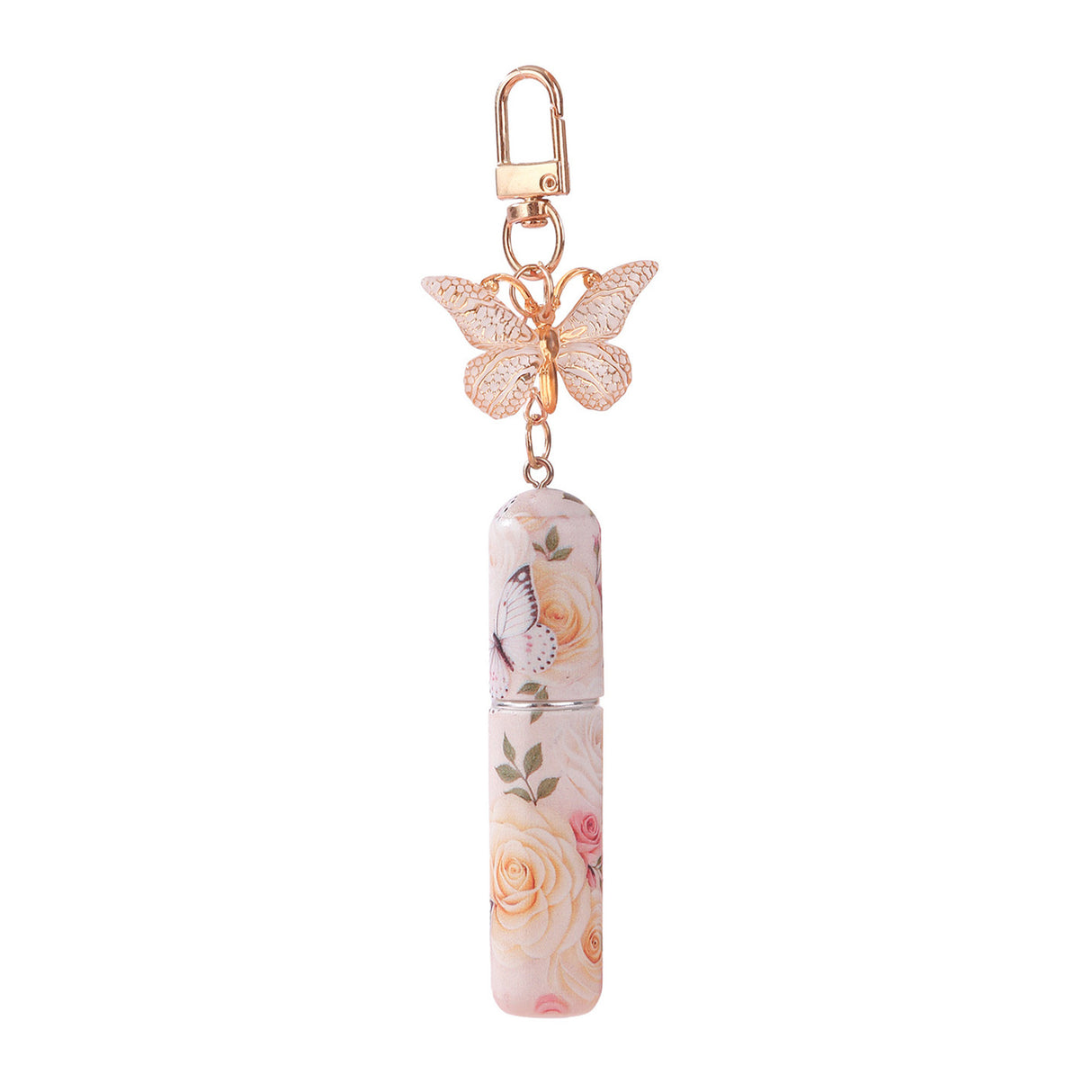 Light Yellow 3 Pcs Portable 5ml Perfume Atomiser Keychain - Refillable Floral Spray Bottle with Butterfly Charm for Travel & Handbag