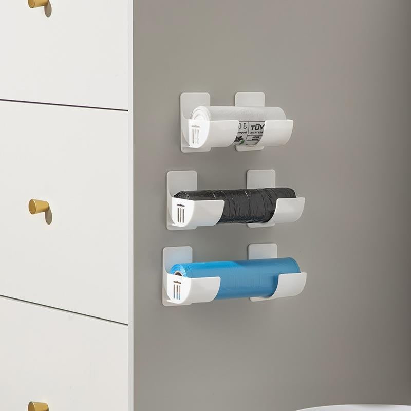 White 10 Pairs Self-Adhesive Wall Mount Storage Holders - Drill-Free Plastic Organiser Racks for Garbage Bags Cling Wrap & Umbrellas - Rental Friendly Kitchen Accessories