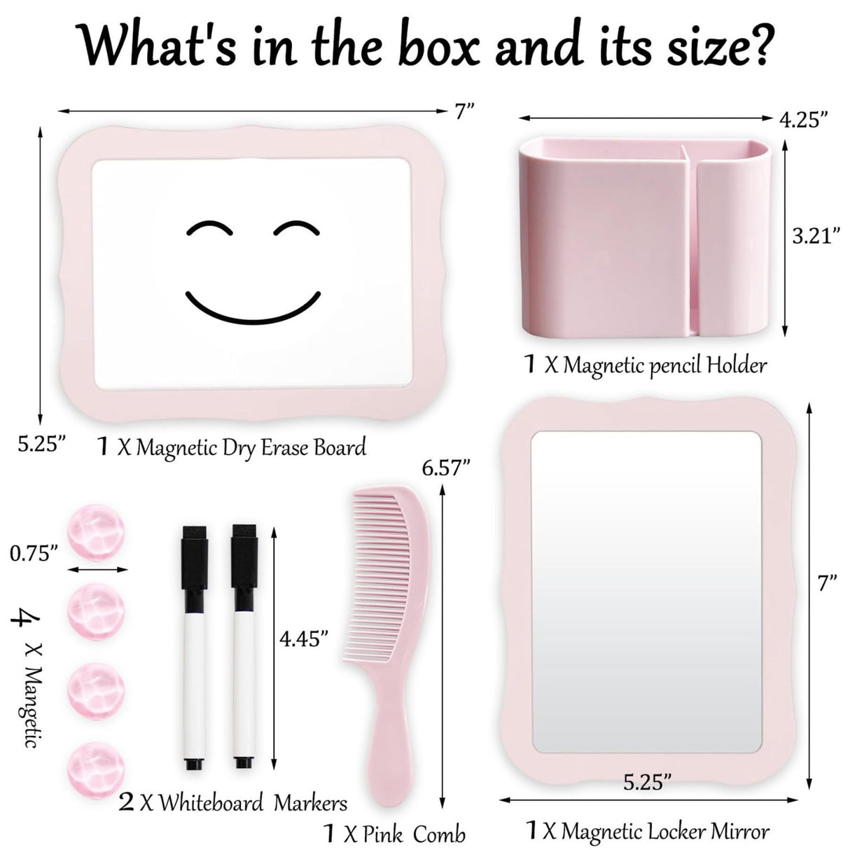 10-Piece Pink Magnetic Locker Organiser Set - Mirror, Whiteboard, Storage Box & Accessories - Back t