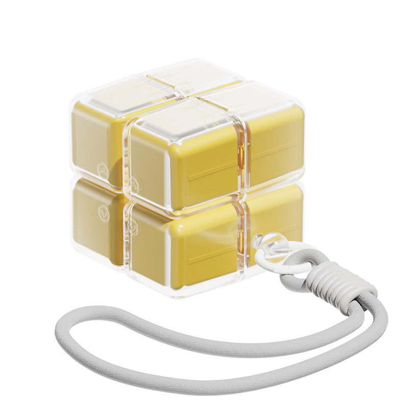 Yellow Portable Magnetic Cube Pill Organiser - 8 Compartment Weekly Medicine Travel Case with Lanyard - Detachable Washable PP+PC Storage