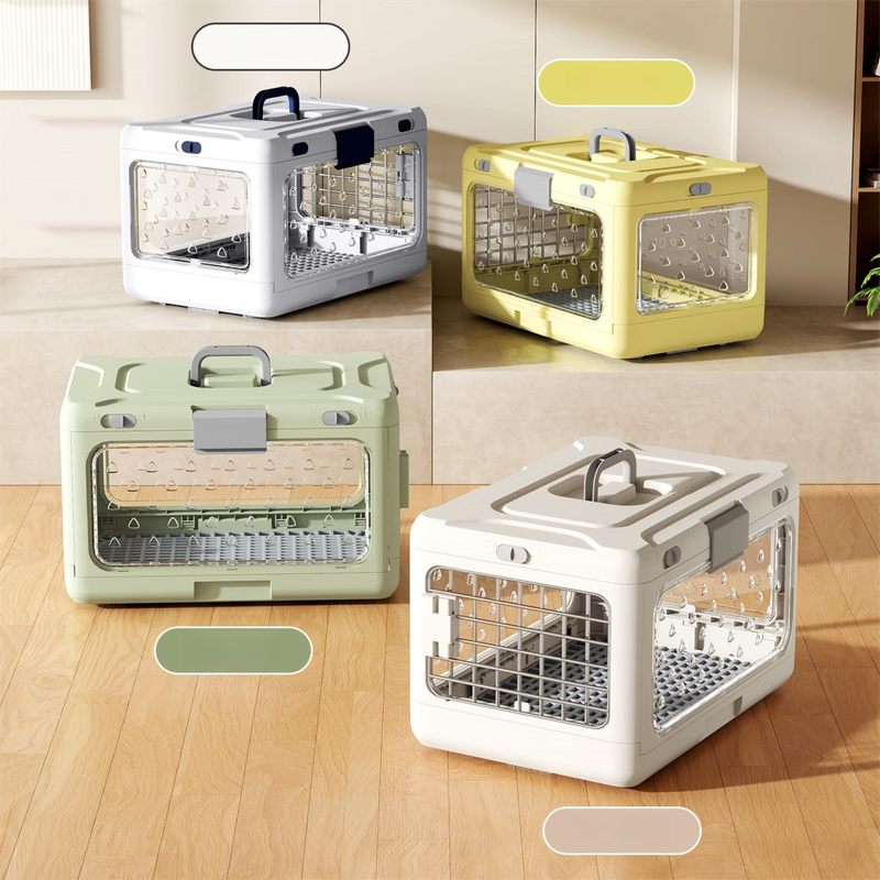 Green Premium Foldable Pet Carrier Crate - Breathable Aviation Travel Box for Cats & Small Dogs up to 10kg - Portable Car & Flight Transport Case