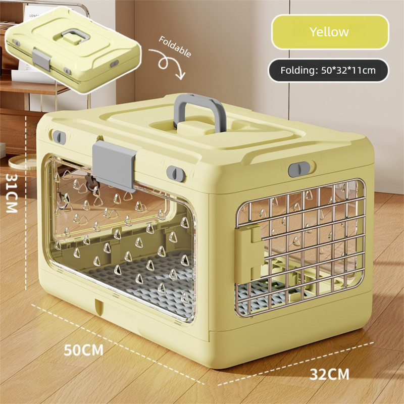 Yellow Premium Foldable Pet Carrier Crate - Breathable Aviation Travel Box for Cats & Small Dogs up to 10kg - Portable Car & Flight Transport Case