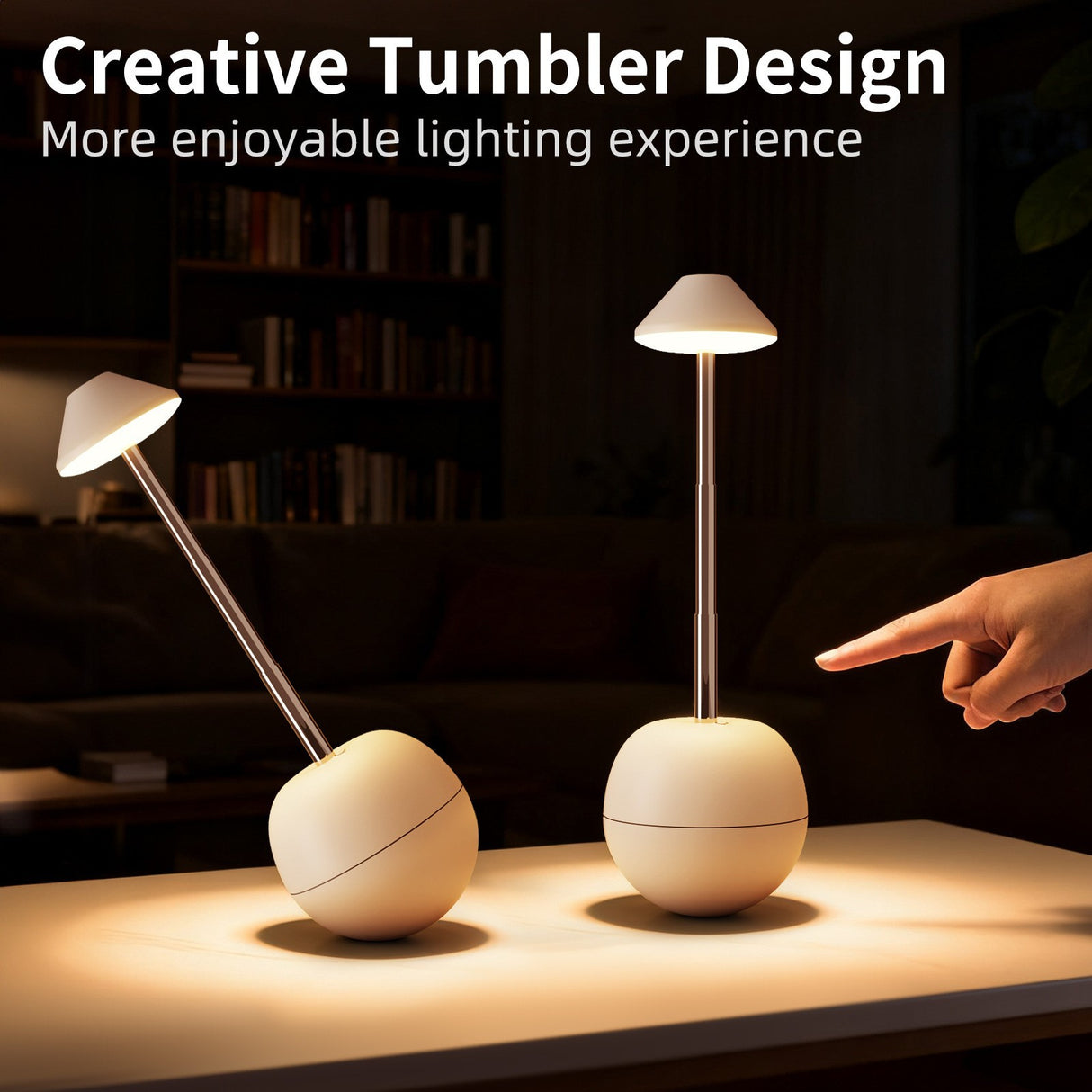 White Creative Tumbler LED Night Light - Rechargeable RGB Desk Lamp with Remote Control - Height Adjustable, Brightness Adjustable, Bedside Ambient Light