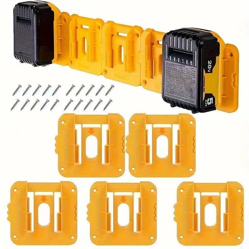 Yellow 5 Pack Battery Mount Holder for Dewalt 18V 20V 60V Lithium Batteries - Heavy Duty ABS Wall Storage Rack - Workshop Garage Organiser