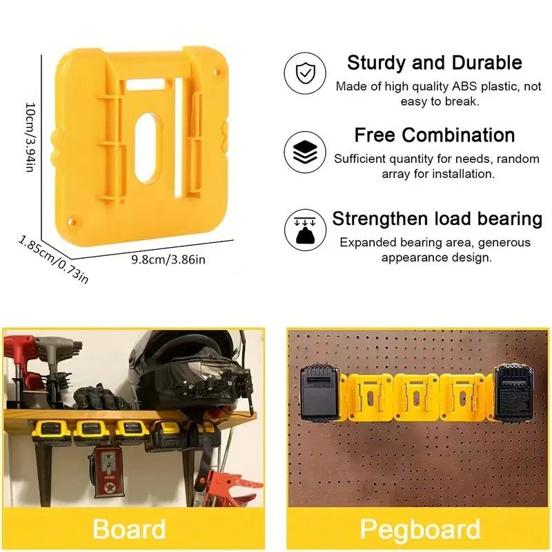 Yellow 5 Pack Battery Mount Holder for Dewalt 18V 20V 60V Lithium Batteries - Heavy Duty ABS Wall Storage Rack - Workshop Garage Organiser