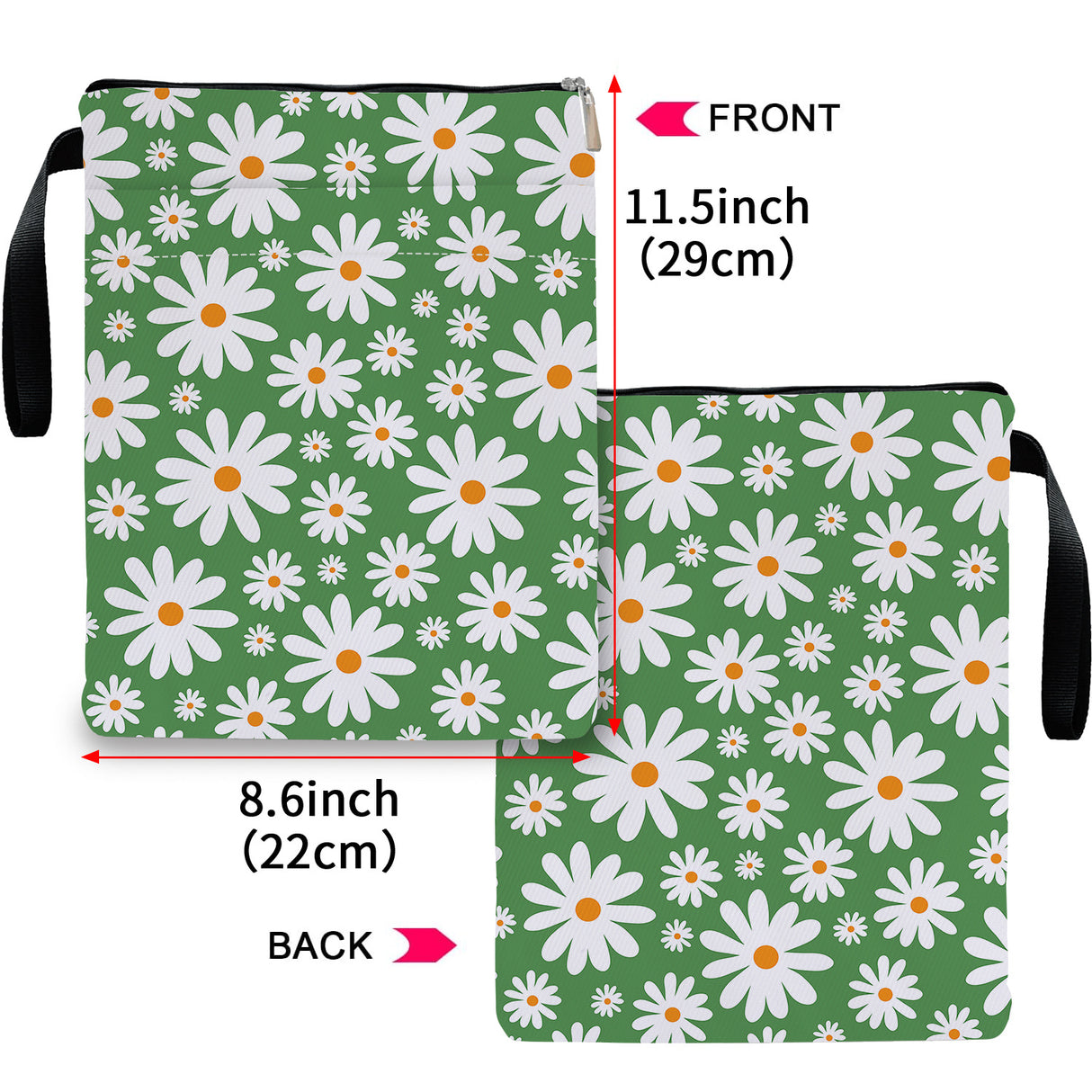 Green Floral pattern book cover with zippered pocket - Lightweight polyester book cover, suitable for books and tablets(BS001)