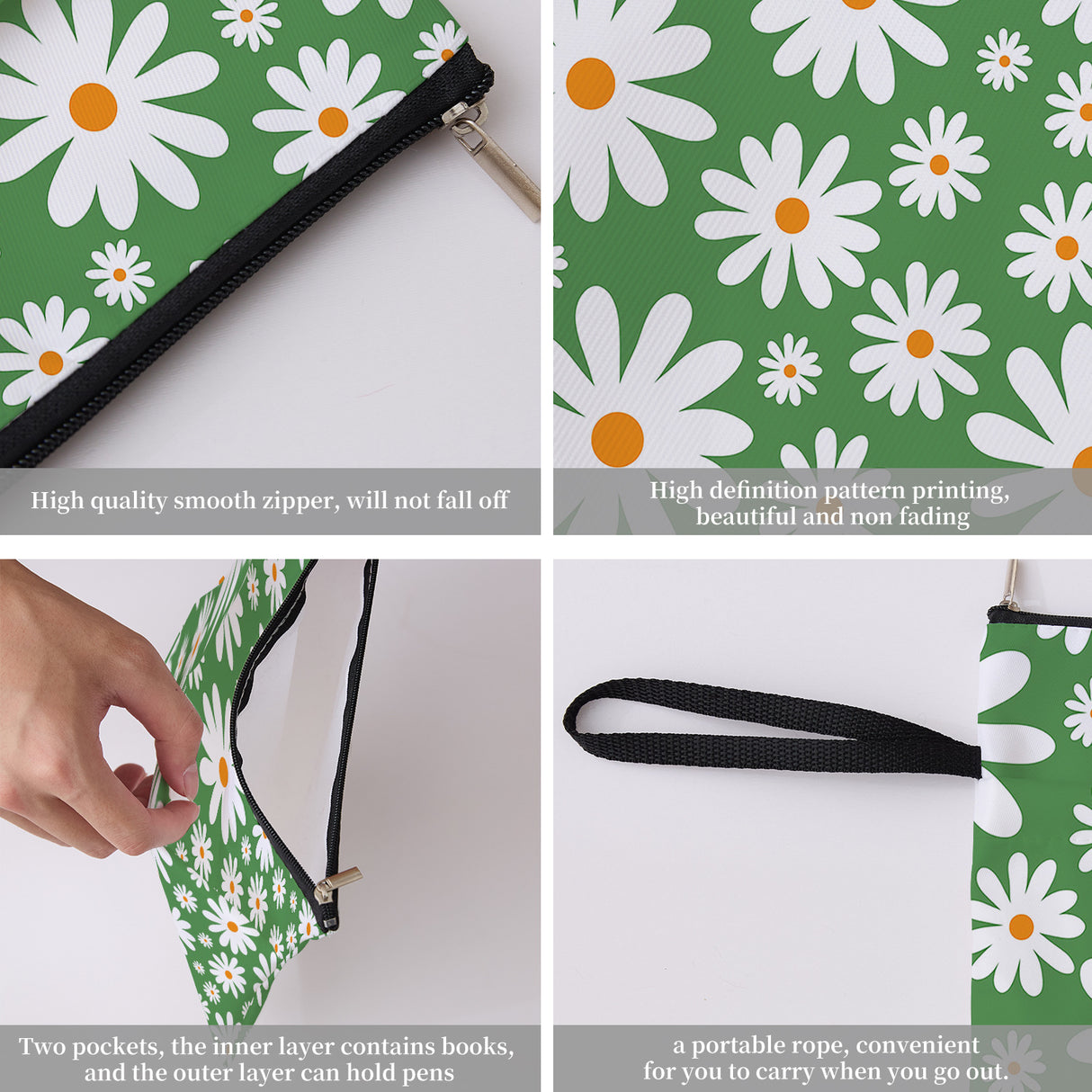 Green Floral pattern book cover with zippered pocket - Lightweight polyester book cover, suitable for books and tablets(BS001)