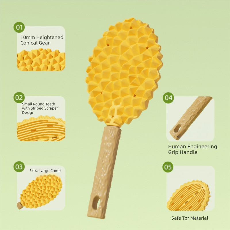 Green and Yellow Pet Durian Massage Comb 2-Pack - Cat Deshedding Brush with Dual-Sided TPR Design for Soft Skin and Fur Cleaning