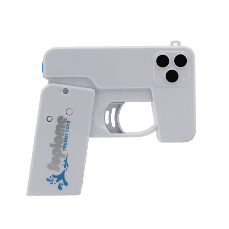 2 Pcs Grey Mini Foldable Phone Water Gun - Portable Dual-Nozzle Spray Toy for Summer Fun and Stress Relief