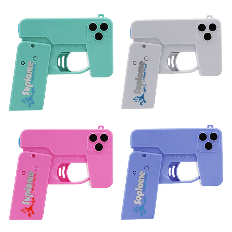 2 Pcs Grey Mini Foldable Phone Water Gun - Portable Dual-Nozzle Spray Toy for Summer Fun and Stress Relief