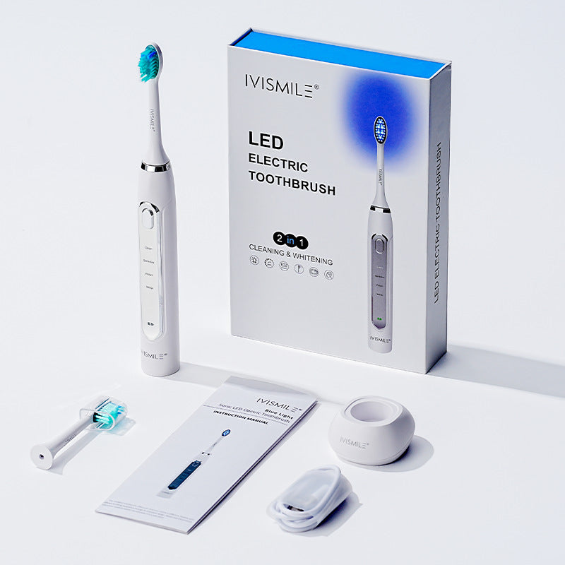 White 03TB Electric Toothbrush Replacement Heads 2-Pack - Blue Light Whitening Sonic Cleaning Brush Heads for Smart Toothbrushes