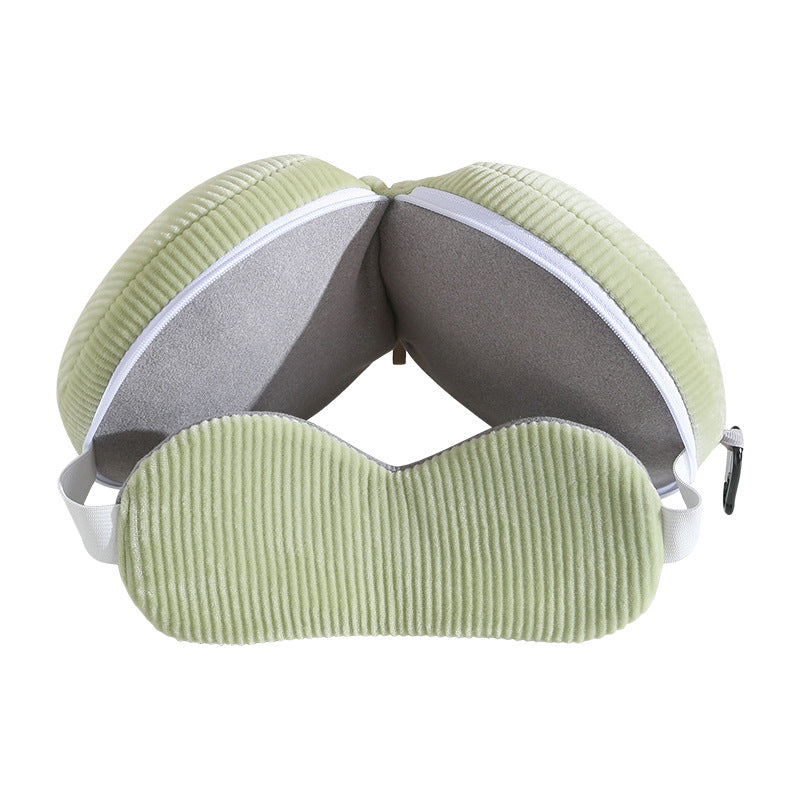 Green and Grey 3-in-1 Foldable Sleep Eye Mask with Neck Pillow - Compact Travel Pillow for Airplane, Office Naps and Restful Sleep