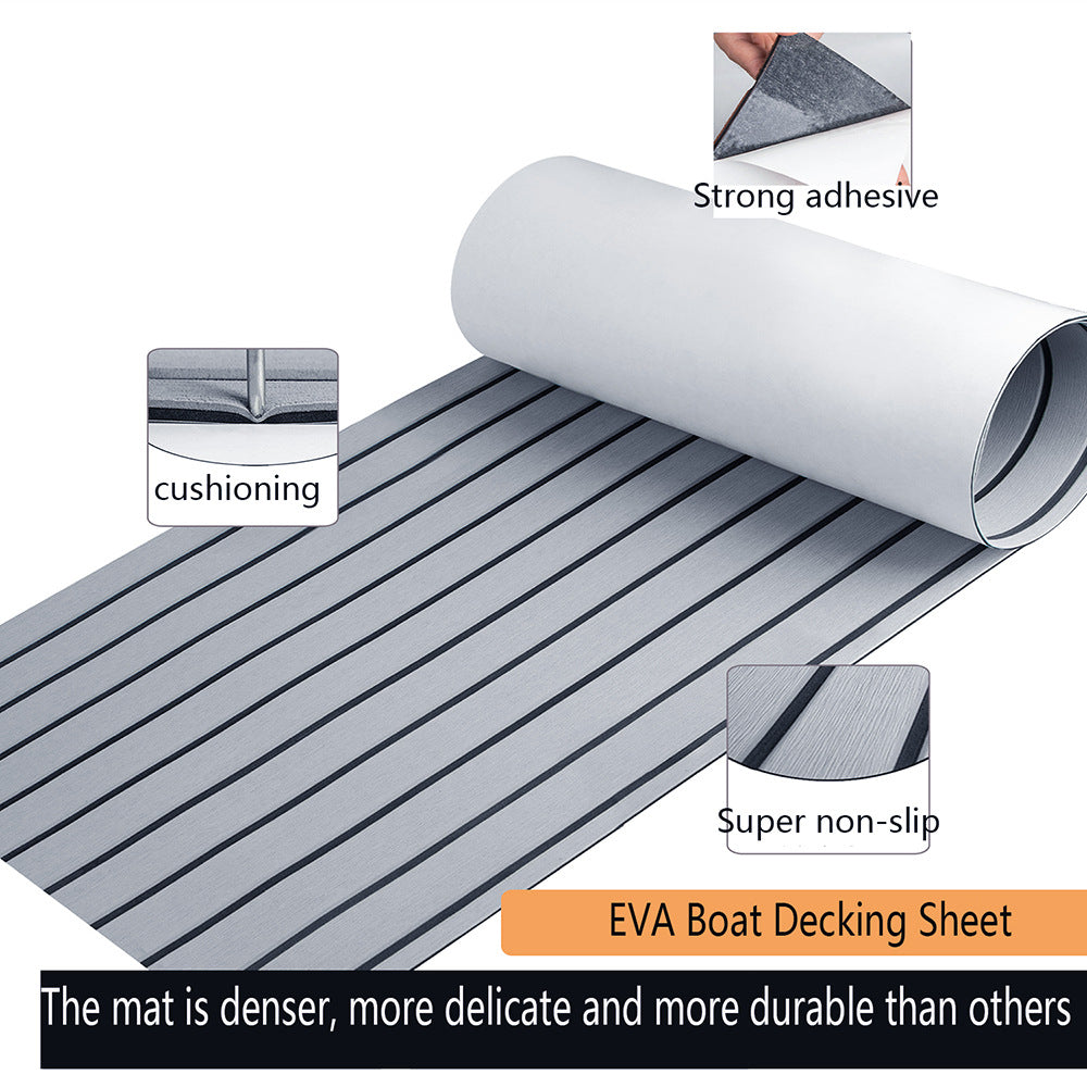 Grey Striped EVA Boat Deck Mat - Waterproof Non-Slip Flooring for Yacht, Boat, and Outdoor Use(2400x300x6mm)