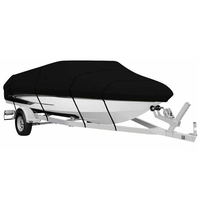 Black Heavy Duty Waterproof Tarp Covers with Storage Bag, Fits V-Hull, Fish&Ski, Pro-Style, Fishing, Runabout, Bass Boats, 11-13 feet (420cm x 270cm)