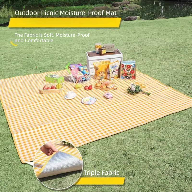 Yellow Lightweight Thickened Picnic Mat – Waterproof Outdoor Camping Ground Sheet for Hiking, Parks and Picnics(1.5*2M)