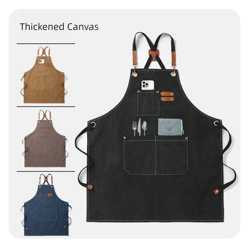 Black 16-ounce Heavy-Duty Canvas Apron – Durable, Waterproof & Oil-Resistant Kitchen Workwear for Cooking and Crafting