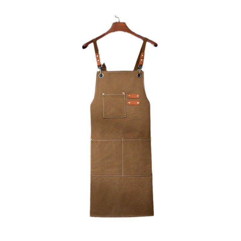 Brown 16-ounce Heavy-Duty Canvas Apron – Durable, Waterproof & Oil-Resistant Kitchen Workwear for Cooking and Crafting