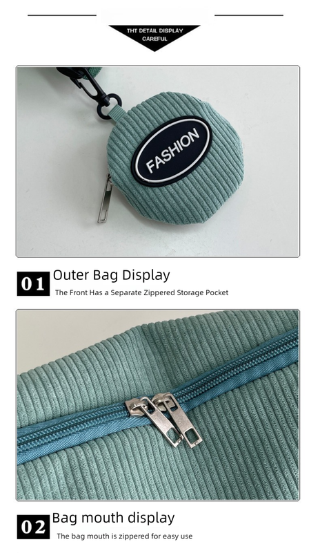 Green Minimalist Corduroy Crossbody Bag – Large Capacity Single Shoulder & Diagonal Sling Bag in Korean Style