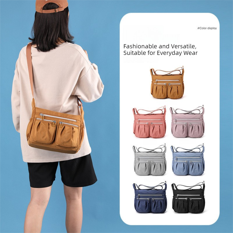 Black Multi-Pocket Lightweight Nylon Crossbody Bag – Stylish, Functional, and Spacious Shoulder Bag for Women
