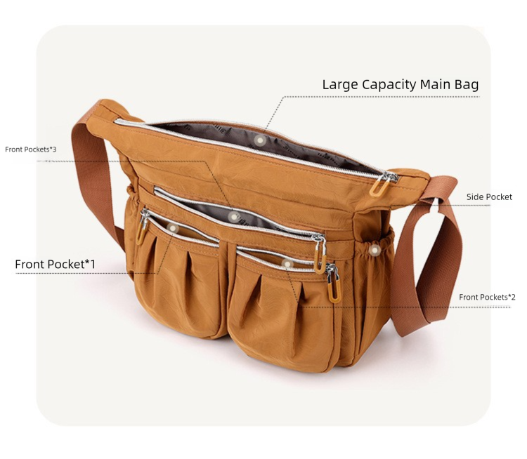 Dark Blue Multi-Pocket Lightweight Nylon Crossbody Bag – Stylish, Functional, and Spacious Shoulder Bag for Women