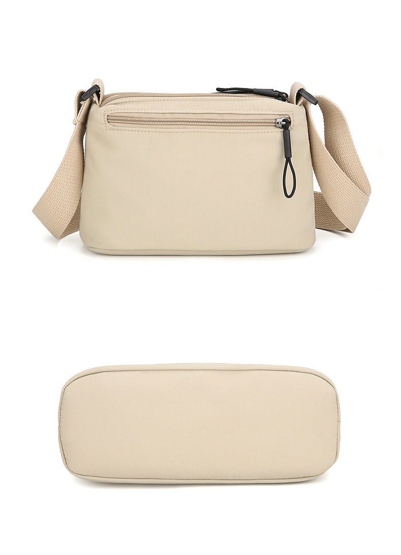Khaki Lightweight Multi-Layer Crossbody Bag for Women – Compact, Water-Resistant Nylon Shoulder Bag with Adjustable Strap