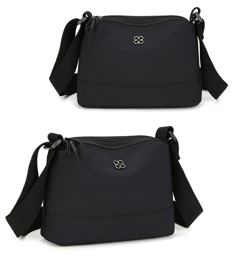 Black Lightweight Multi-Layer Crossbody Bag for Women – Compact, Water-Resistant Nylon Shoulder Bag with Adjustable Strap