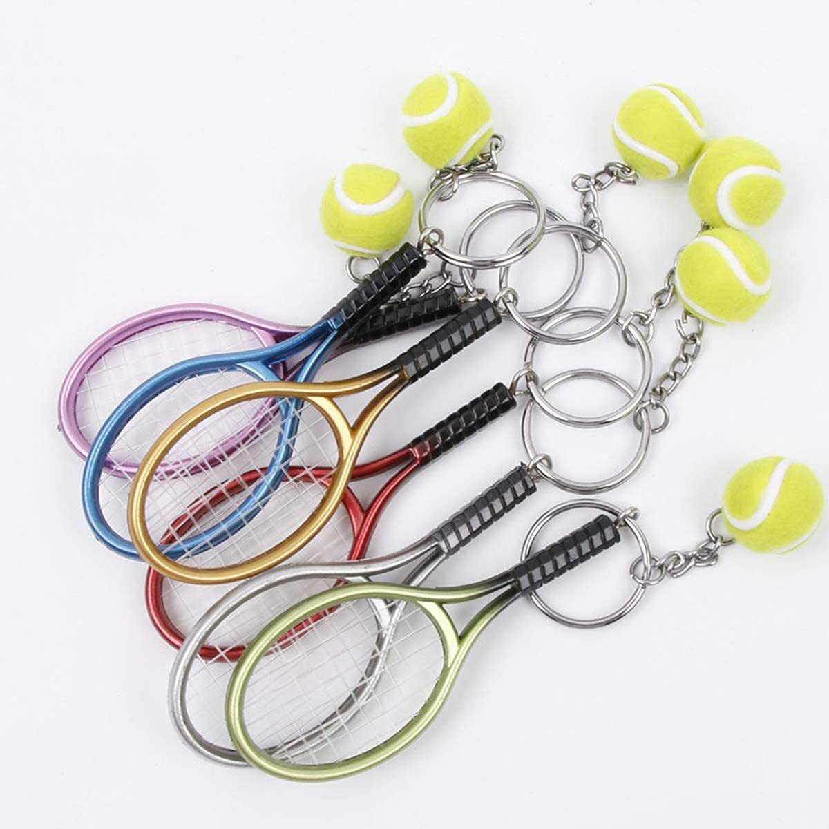 Red Simulation Tennis Racket Keychain – Mini Tennis Racket and Ball Pendant, 3-Pack