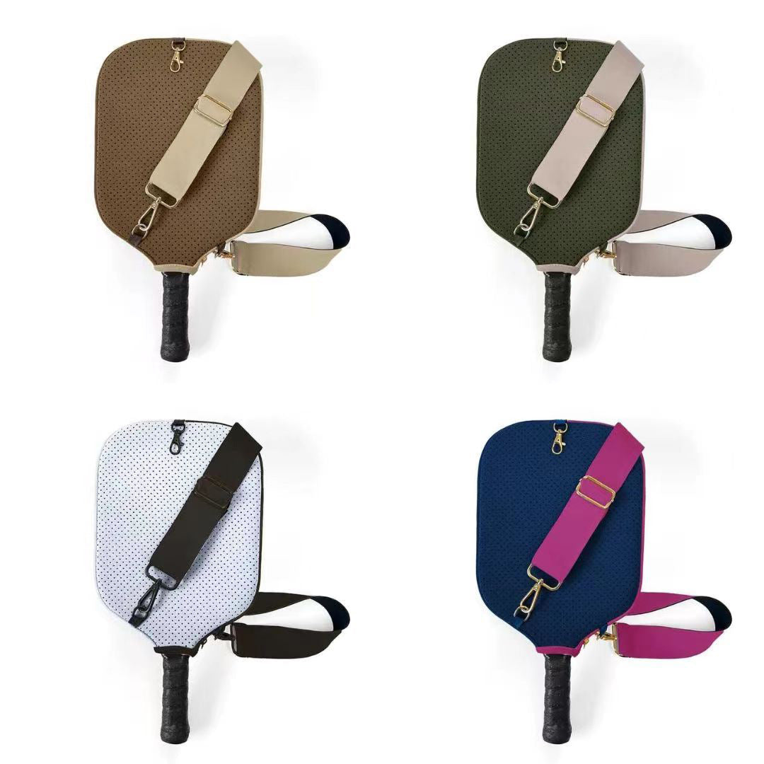 Black Neoprene Pickleball Paddle Cover – Waterproof Side Pocket Design, Shoulder Bag Style