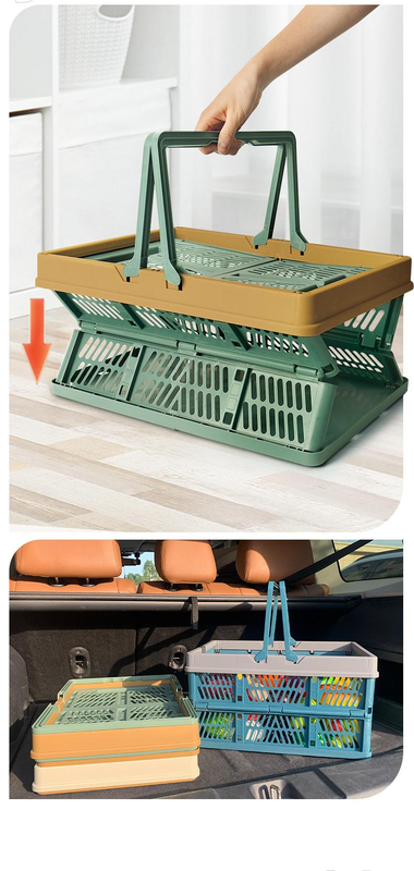 Large Collapsible Storage Basket with Handles - Portable Folding Crate for Shopping, Picnics & Car Trunk(Brown )