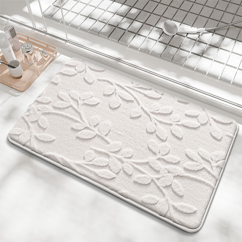 Plush Embossed Leaf Bath Mat - Ultra Soft, Absorbent & Non-Slip Bathroom Rug(White 50*80㎝)