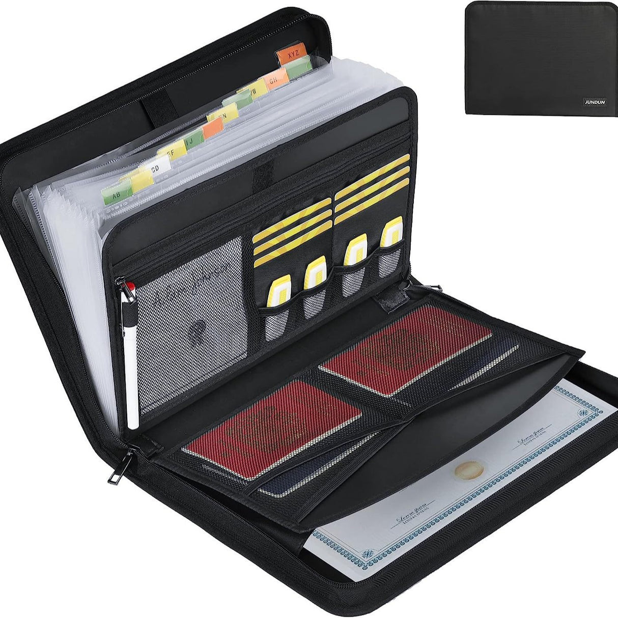 Fireproof & Waterproof Expanding File Folder Organizer with Zipper - Large Capacity Document Safe Bag(Black with handle model)